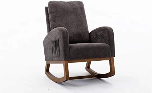 Nursery Rocking Chair,Upholstered Fabric Accent Armchair,Wooden Padded Seat With 2-Side Pocket,Nursing Chair With Rubber Wood Legs,Glider Chair For Nursery,Living Room,Home Office (White Line) - Image 12