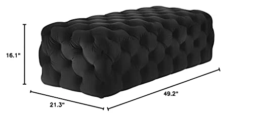 TOV Furniture The Kaylee Collection Modern Style Living Room Jumbo Velvet Upholstered Button Tufted Ottoman, Black - Image 2
