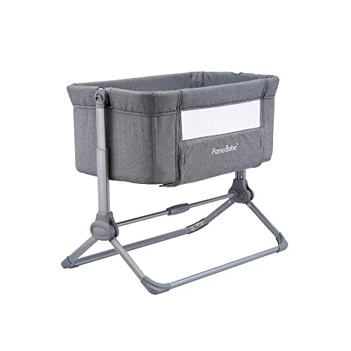 Pamo Babe Bedside Bassinet For Baby Crib Quick One-Hand Folding Bedside Sleeper 4 Adjustable Heights Co-Sleeper