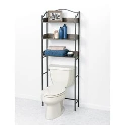 Zenna Home 3-Tier Over-The-Toilet Bathroom, Driftwood Gray/Pewter Spacesavers
