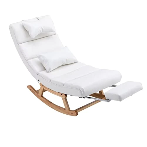 Zaboro Nursery Rocking Chair,Upholstered Glider Rocker Rocking Accent Chair Padded Seat With Pull Out Footrest, Armchair Comfy Side Chair For Living Room Bedroom Offices(White PU) - Image 4