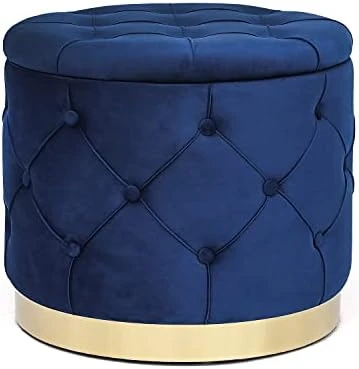 Homebeez 18.9" Round Velvet Storage Ottoman, Pre-Assembled Multi-Function Storage Vanity Stool, Button Tufted Accent Coffee Table With Golden Plate Base,Pink - Image 12
