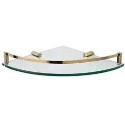 H&S Naiture Tempered Glass Corner Shelf In Polished Brass Finish