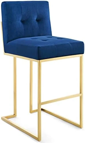 Modway Privy Gold Stainless Steel Performance Velvet Counter Stool, Navy - Image 9