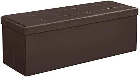 SONGMICS 43 Inches Folding Storage Ottoman Bench, Storage Chest, Footrest, Coffee Table, Padded Seat, Faux Leather, Holds Up To 660 Lb, Black ULSF701 - Image 9