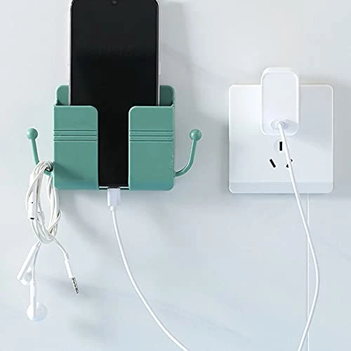 Sakalaexp Wall-Mounted Storage Box Remote Control Mobile Phone Plug Charging Wall Holder Self-Adhesive Punch Free Organizer Rack Cellphone Wall Mount Bed Side Shelf For Home Office - Image 3
