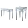 Convenience Concepts Gold Coast Mirrored Desk, Silver/Mirror & Concepts Gold Coast Mirrored End Table With Drawer, Silver/Mirror