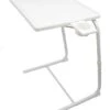 5 STAR SUPER DEALS Portable Foldable TV Tray Table Deluxe - Laptop, Eating, Drawing Tray Table Stand With Adjustable Tray With Sliding Adjustable Cup Holder (White)