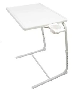 5 STAR SUPER DEALS Portable Foldable TV Tray Table Deluxe - Laptop, Eating, Drawing Tray Table Stand With Adjustable Tray With Sliding Adjustable Cup Holder (White)