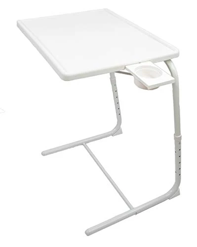 5 STAR SUPER DEALS Portable Foldable TV Tray Table Deluxe - Laptop, Eating, Drawing Tray Table Stand With Adjustable Tray With Sliding Adjustable Cup Holder (White)