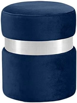 Meridian Furniture Hailey Collection Modern | Contemporary Velvet Upholstered Ottoman/Stool With Stainless Steel Band, 14.5" W X 14.5" D X 17.5" H, Cream - Image 13