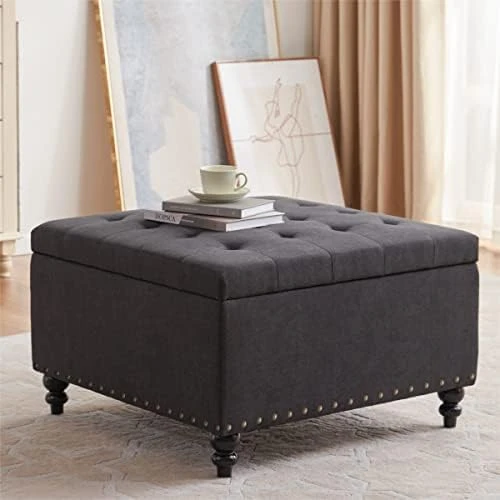 HUIMO Square Storage Ottoman,Ottoman Coffee Table With Storage,Oversized Ottoman,Tufted Storage Ottoman For Living Room (Brown) - Image 9