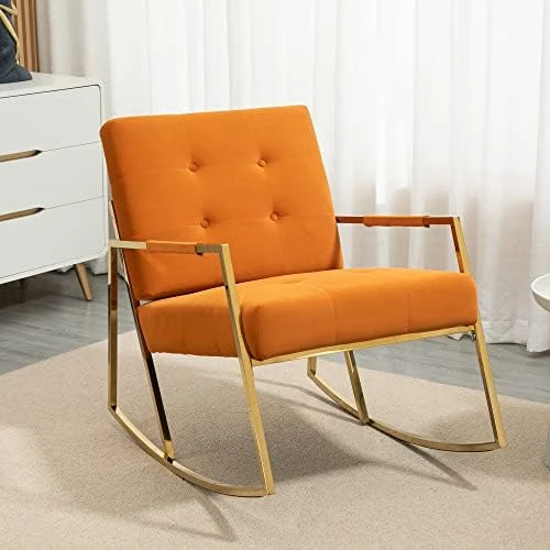 SEYNAR Rocking Chair,Upholstered Accent Chairs,Comfy Glider Living Room Chairs For Padded Seat With Golden High Armrest,Rocking Chair Nursery For Living Room,Dining Room,Bedroom,Kitchen(Navy) - Image 11