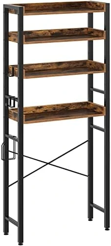 Rolanstar Over The Toilet Storage Rack, 4-Tier Bathroom Space Saver With Adjustable Shelves, Bathroom Organizer For Bathroom Washroom, Rustic Brown - Image 7