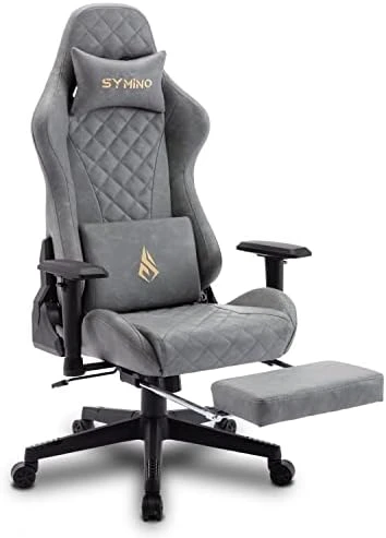 Symino Gaming Chair Ergonomic Office Chair Racing Style Computer Chair With 3D Armrest, Vintage Style PU Leather PC Chair With Footrest (Grey) - Image 5