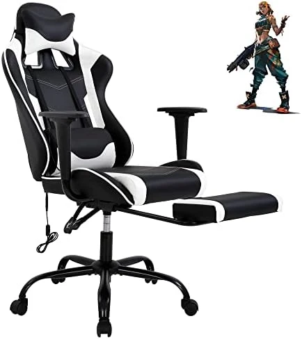 Gaming Chair High Back Computer Gaming Chair With Footrest, Ergonomic Game Chair PU Leather Racing Office Chair Adjustable Task Chair W/Headrest Armrest & Massage Function Lumbar Support-White - Image 9