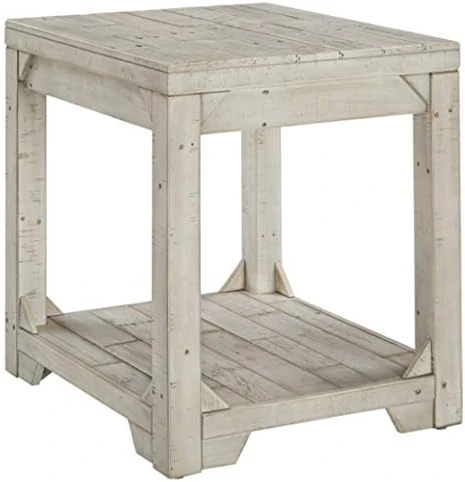 Signature Design By Ashley Fregine Farmhouse Square End Table With Floor Shelf, Weathered White Finish - Image 5