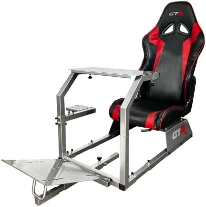 GTR Simulator GTA Model Silver Frame With Adjustable Black Red Leatherette Racing Seat Racing Driving Gaming Simulator Cockpit Chair - Image 6