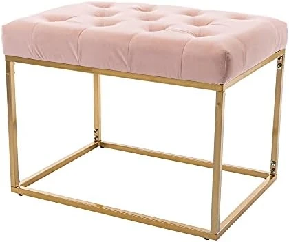AWQM Tufted Ottoman Bench,Velvet Upholstered Seat,Footrest Chair,Rectangle Vanity Stool With Golden Metal Frame,Perfect For Dressing Room,Living Room,Entryway Or Bedroom,Beige… - Image 13