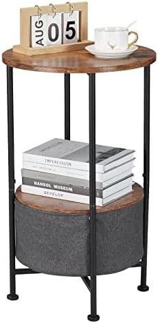 LEMONDA 26" High Marble White Round End Table With Storage,Small 2 Tiers Round Side Table With Basket For Living Room Bedroom,Round Sofa Table Nightstand Bedside Table For Small Spaces - Image 9