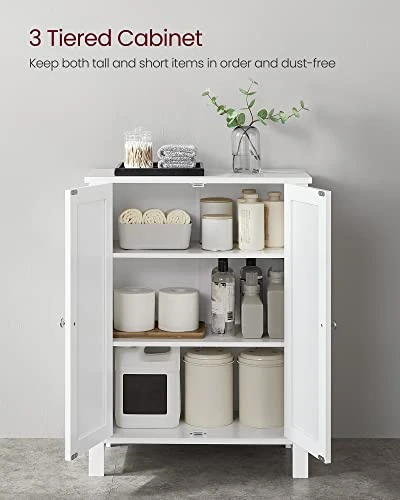 VASAGLE Bathroom Floor Storage Cabinet, Bathroom Storage Unit With 2 Adjustable Shelves, Bathroom Cabinet Freestanding, 11.8 X 23.6 X 31.5 Inches, White UBCB60W - Image 5