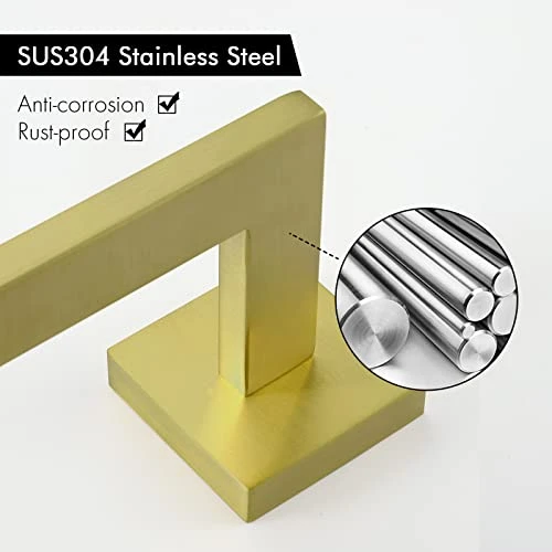 KES Gold Bathroom Hardware Set 2 Pieces, Toilet Paper Holder And Towel Ring Square Wall Mount, SUS304 Stainless Steel Brushed Gold, LA225BZ-22 - Image 5