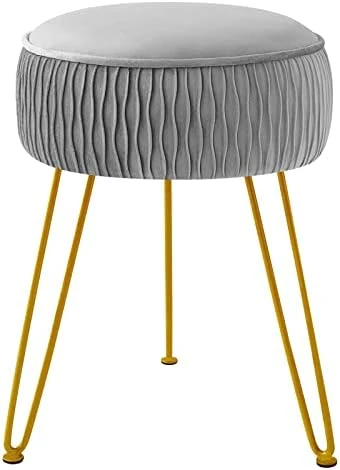 YOONIC Velvet Soft Modern Vanity Stool -Round Footrest Stool Ottoman Side Table Seat Dressing With Golden Metal Leg And Sponge Filling,Upholstered Foot Rest, For Living Room And Bedroom Pink - Image 9