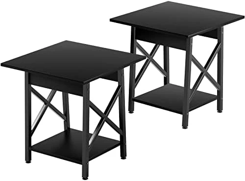 GreenForest End Table 24 Inch Industrial Design Large Side Table With Storage Shelf For Living Room, Easy Assembly, Rustic Walnut - Image 12