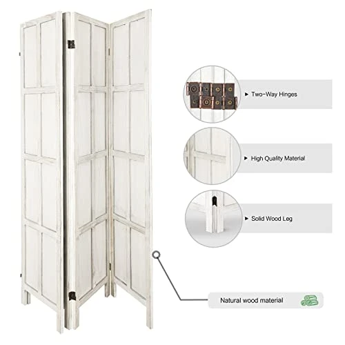 ECOMEX Room Divider 4 Panel, Wood Folding Room Divider Privacy Screens, Freestanding Partition Room Divider Screen Partial Partition For Bedroom, Office, Study,Ivory White - Image 2