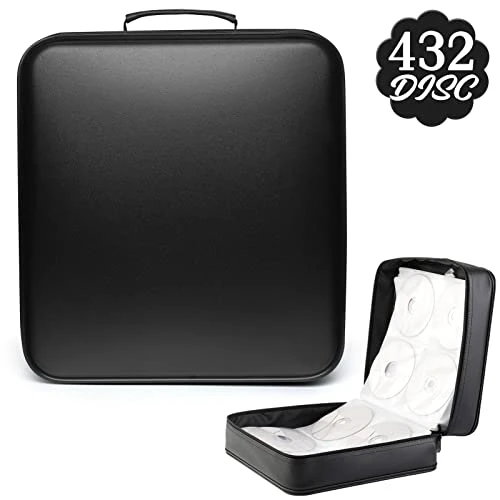 TIMCORR CD Case DVD Storage Case: 432 Capacity Hard Plastic DVD Case Holder Organizer Portable CD Wallet Binder Disc Holder Folder Blu Ray Album Sleeves For Car Home Travel | Audio Music (Black)