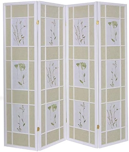 Legacy Decor 4 Panel Room Divider Privacy Screen Botanical Floral Accented Natural Color 71 Tall X 70 Inches Wide - Image 7