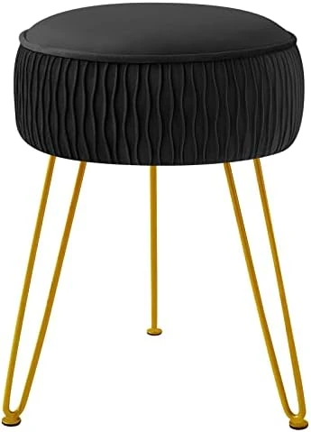 YOONIC Velvet Soft Modern Vanity Stool -Round Footrest Stool Ottoman Side Table Seat Dressing With Golden Metal Leg And Sponge Filling,Upholstered Foot Rest, For Living Room And Bedroom Pink - Image 8