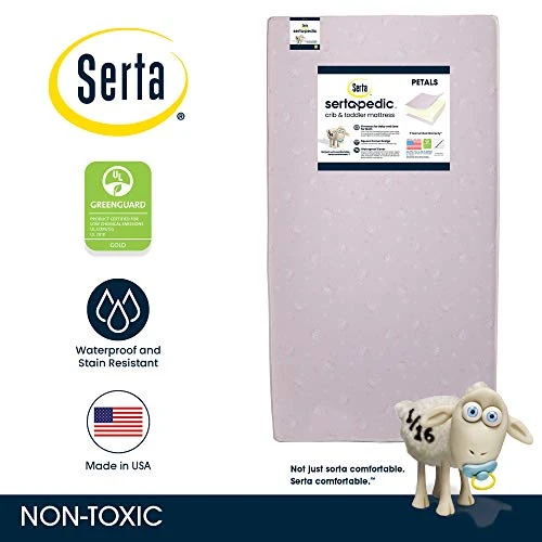Delta Children Serta Sertapedic Petals Dual Sided Premium Recycled Fiber Core Crib And Toddler Mattress - Waterproof - GREENGUARD Gold Certified - Trusted 7 Year Warranty - Made In USA Pink