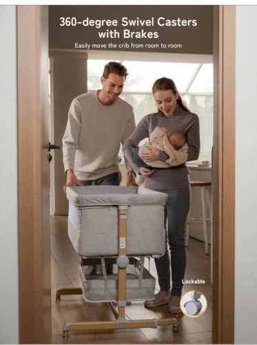 Baby Bassinet Bedside Sleeper, Besrey Bedside Bassinet For Newborn Infant With Comfy Mattress, 9 Height Positions, Adjustable Bedside Crib With 360° Swivel Wheels, Bassinet Sleeper With Storage Basket - Image 3