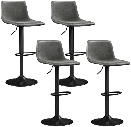 Yaheetech BarStools Modern Design Bar Stools Urban Industrial PU Leather Armless Chair Adjustable Height Swivel For Bar Counter Kitchen Set Of 4, Brown - Image 8