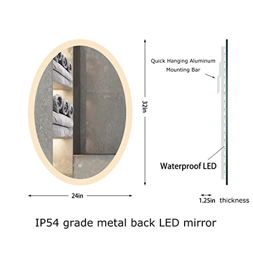 Illucid LED Mirror Oval 24x32 Inch, Anti-Fog Warm Light/Day Light Wall Mounted Bathroom Mirror Wall Switch Support Memory, Quick Hanging LED Mirrors For Bathroom - Image 4