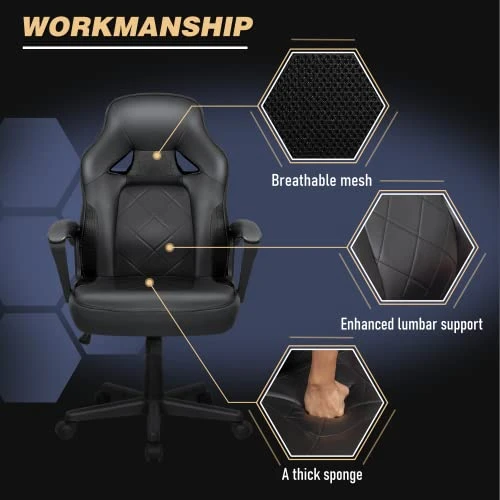 VICTONE Gaming Chair PU Leather Executive PC Computer Chair Height Adjustable Swivel Office Chair With Lumbar Support(Black) - Image 4