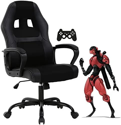Gaming Chair PC Computer Chair Office Chair For Adult Teen Kids, Ergonomic PU Leather Gamer Chair With Lumbar Support High Back Adjustable Rolling Swivel Desk Chair, Black - Image 11