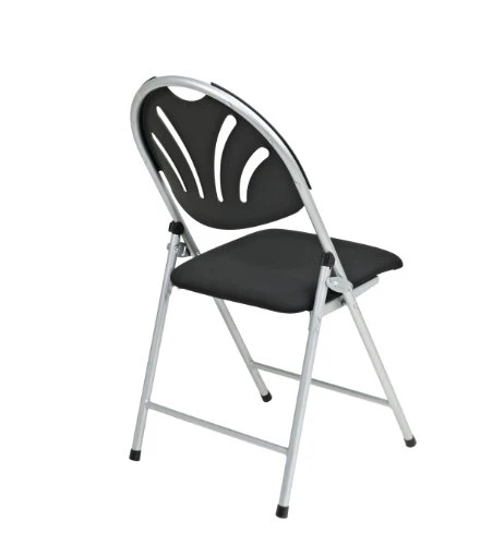 Office Star FC Series 4-Pack Folding Chairs With Ventilated Plastic Back And Padded Mesh Seat, Black Seat And Silver Frame