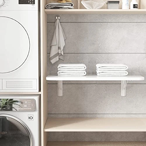 MCMACROS 9 Plus Wall Mounted Floating Folding Table, Drop Leaf Dining Table Small Wooden Desk For Office Home Kitchen(23.6" 15.6" (LW)), White