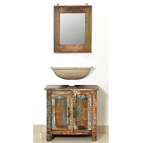 VidaXL Solid Wood Bathroom Vanity Cabinet Set Mirror 2 Doors Vintage Style - Image 2