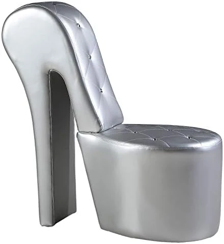 Best Master Furniture High Heel Faux Leather Shoe Chair With Crystal Studs, Silver - Image 4