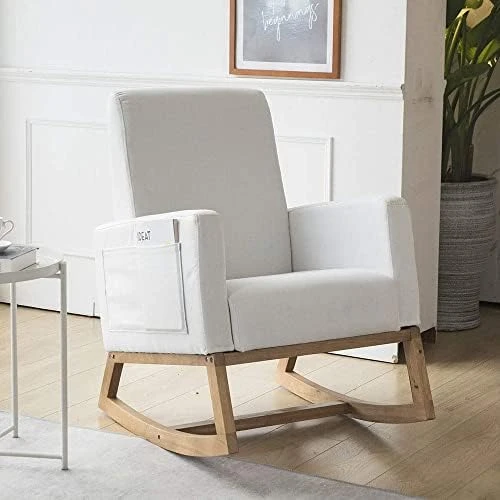 Paddie Rocking Chair Nursery Glider Rocker Chair Tall Back Upholstered Accent Armchair For Living Room Bedroom Office - Image 10