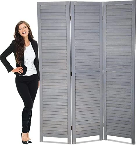 Room Dividers 3 Panel Partition Room Dividers 5.6 Ft Tall Privacy Wall Foldable Room Divider Privacy Screen Wood Screen Room Separator For Home Office Bedroom Restaurant , Gray - Image 9