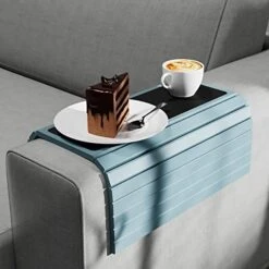 Semounva Bamboo Sofa Armrest Tray, Armchair Table Sofa Arm Tray, Bamboo Design Couch Arm Table Caddy For Snacks, Drinks, Remote, Cups, Flexible And Foldable Tray