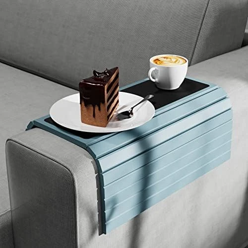 Semounva Bamboo Sofa Armrest Tray, Armchair Table Sofa Arm Tray, Bamboo Design Couch Arm Table Caddy For Snacks, Drinks, Remote, Cups, Flexible And Foldable Tray - Image 5