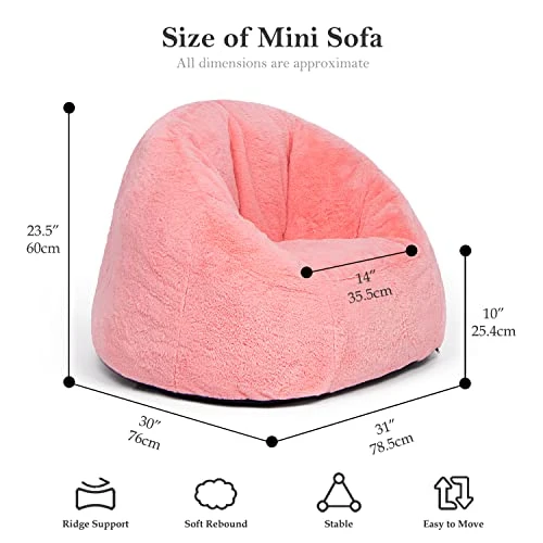 N&V Small Bean Bag Chair, Mini Bean Bag Sack, Foam Filling, Includes Removable And Machine Washable Cover, 27in, Soft Faux Fur, Pink - Image 3