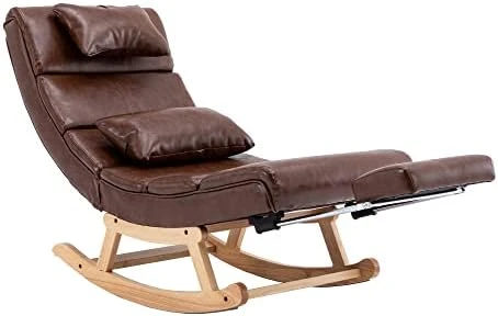 Modern Rocking Lounge Chair, Upholstered Glider Chair For Adults, Accent Rocker Chair With Large Back & Pull Out Pedal, Lie Or Sleep Lazy Chair For Living Room, Bedroom, Balcony (Light Blue Polyester) - Image 10