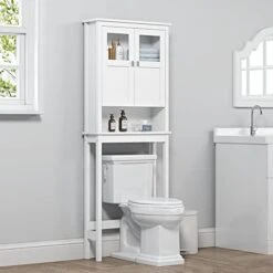 Spirich Home Bathroom Cabinet Over The Toilet, Bathroom Storage Cabinet With Glass Doors And Adjustable Shelves, Over The Toilet Storage Cabinet, White
