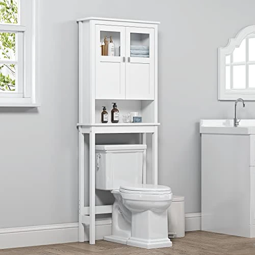 Spirich Home Bathroom Cabinet Over The Toilet, Bathroom Storage Cabinet With Glass Doors And Adjustable Shelves, Over The Toilet Storage Cabinet, White